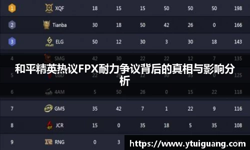 和平精英热议FPX耐力争议背后的真相与影响分析